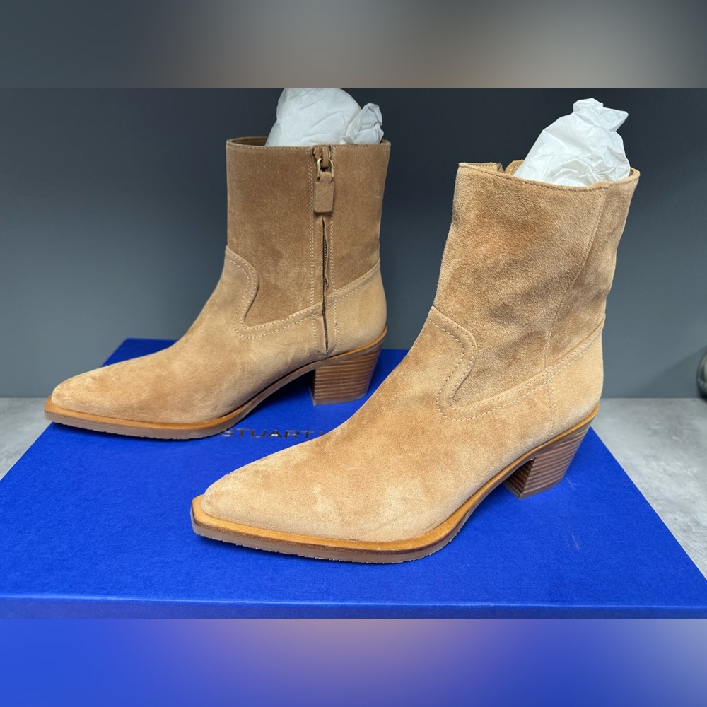 NIB- Stuart Weitzman Tate Tan Suede Ankle Booties - Picture 3 of 8